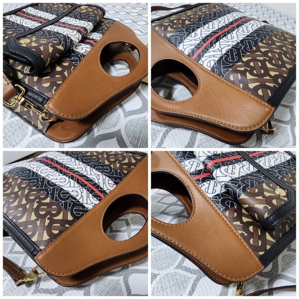 Authentic BURBERRY Pocket Mini Monogram Stripe E-Canvas Shoulder Bag Brown/Black - Picture 11 of 15